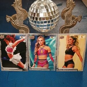 3 AEW Upper Deck Trading Cards Featuring   Anna Jay, Riho, And Tay Conti Collab